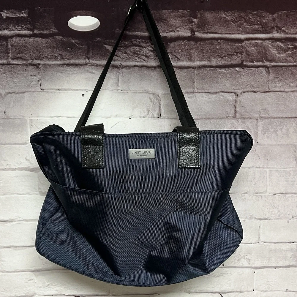 Jimmy Choo Parfums Duffle Tote Bag Navy Nylon‎ Travel Weekend Overnight